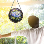 Stained Glass Window Hanging, Hydrangea Flowers Sun Catchers Diamond Glass Panel Hangings Plant Suncatcher Decor for Birthday for Women, Men, Wife, Aunt, and Mom 6.3 in