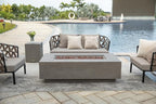 AMS Creations | Madison 60" Bundle Rectangular Propane Gas Outdoor Fire Pit Table | Light Gray Concrete GFRC | Limestone Texture or Surface | Electronic Ignition | Outside Backyard Fireplace