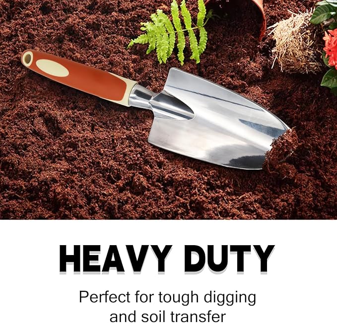 Garden Tool Set, 6 Pack Heavy Duty Gardending Hand Tools Kit with Non-Slip Rubber Grip, Ideal Gardening Gifts for Women