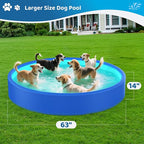Foldable Dog Pet Bath Pool,AORJI Brushed Inflatable Dog Pet Pool Collapsible Kiddie Pool Bathing Tub Doggie Wading Pool for Small to Large Pubby Dogs Cats and Kids (63"x 14" Blue)