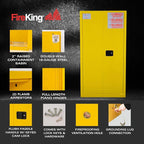 FireKing Yellow Flammable Safety Cabinet, Flammable Liquids Storage Cabinet, 60 Gallon Steel Safety Cabinets with Manual Door for Commercial, Industrial & Home Use, 34" x 34" x 65"