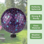 Lily's Home Glass Gazing Ball | Holographic Effect, Stunning Rainbow Color Reflection Effect, Mosaic Design, Purple Mirrors, Attracts Good Fortune, Lovely Centerpiece, 10” Dia.