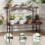 Plant Stand Outdoor Indoor 2 Tier Metal Pland Stand, Detachable Heavy Duty Tall Plant Shelf Rack Flower Pot Holder for Patio Garden Balcony Living Room, Distressed Vintage Black