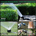RESTMO 2-IN-1 Garden Hose Nozzle, Heavy Duty Metal Water Hose Nozzle with 4 Spray Patterns, Magic Twist and Thumb Flow Control, Ideal for Watering Plants & Lawns, Washing Cars & Pets, Black