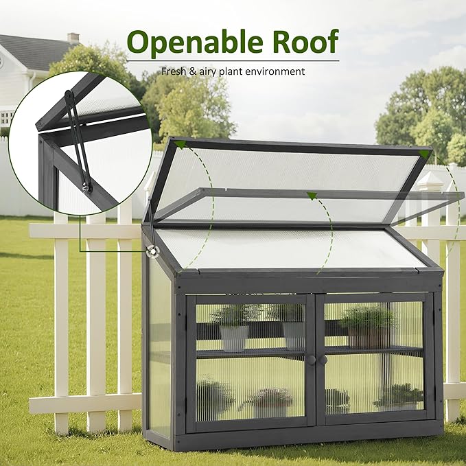 MCombo 2-Tier Wooden Cold Frame Garden Greenhouse Raised Flower Planter Shelf Bed Protection 6057-0160 (Dark Grey)