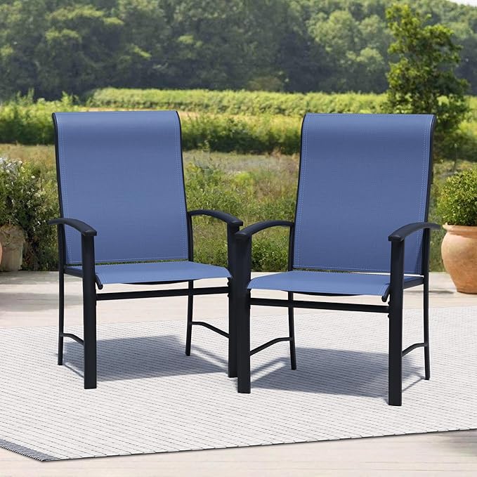 Outdoor Dining Chairs Set of 2, Stackable Patio Chairs with Metal Frame & Textilene Fabric, Perfect for Patio Garden Deck, Blue