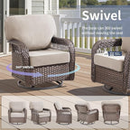 6 Pieces Patio Furniture Set Outdoor Sectional Sofa Couch with Rocking Swivel Chairs 5" Deep Seat Chairs, 2 Sofa Sets Modern Wicker Rattan Conversation Set, Beige/Brown Wicker