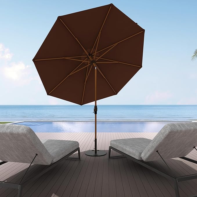 Midtown Umbrellas Sunbrella Umbrella Outdoor Patio Umbrella 2-8 Feet in Bay Brown Acrylic Fabric - Auto-Tilt Aluminum Frame For Backyard Umbrella, Deck Umbrella & Porch Umbrella - Wooden Pole