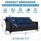 Vista Vibe 78" Patio Wicker 3-seat Sofa, Deep Seat & Upholstered Loveseat, Outdoor All-Weather Rattan Couch with Removable Cushions, Steel Frame Couch for Garden, Poolside (Brown/Navy)