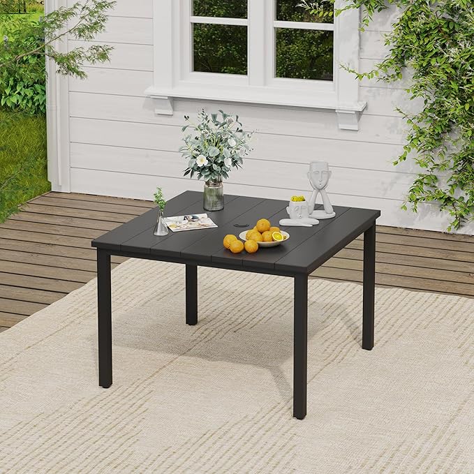 VICLLAX 5 Pieces Outdoor Dining Set, Patio Furniture Set of 4 Patio Swivel Dining Chairs and Square Patio Table, Dark Charcoal Chairs & Black Tabletop