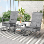 Outdoor Rocking Chair 3 Pieces High-Backed Rocking Chair Patio Rocking Chairs Outdoor Table and Chairs Anti-Slip Cushions Dark Grey
