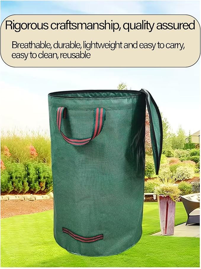 Garden Bags for Leaves, Leaf Bags Reusable Zippered Top with Yard Leaf Collector Bag Heavy Duty with 4 Handles Garden Leaf Bag Leaf Collector Come with Gloves (80Gallon)