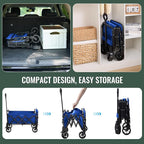 40'' Extra Long Collapsible Wagons Carts Foldable, 360LBS Foldable Wagon Cart with Wheels, Heavy Duty Portable Utility Wagon for Grocery, Shopping, Sports Garden & Camping - Navy Blue