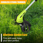 Electric Weed Wacker Cordless： String Trimmer with Roller 2Types Blades - 2.0Ah 12V Battery Powered Lightweight Grass Cutter/Mower for Yard and Garden, Green