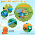 BOUNTECH Inflatable Water Slide, Elephant Surfing Slide Kids Water Park Jump Bouncy Castle w/2 Splash Pools, Hide & Seek Cave, GFCI Blower, Water Slides Inflatables for Big Kids Outdoor Backyard Gifts