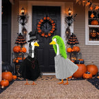 Abbylike 2 Set Halloween Goose Outfits 2024 Movie Juice Clothes Black and White Striped Cape with Green Fur Headgear Fit 23''