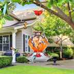 BOLITE Hummingbird Feeder, Hand Blown Glass Hummingbird Feeders for Outdoors Hanging, with 5 Feeding Ports, 22 Ounces, Peony Flower Shape, Orange, Gifts for Women Men, Gifts for Mom Dad