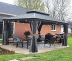 Domi 12'x14' Hardtop Gazebo Canopy,Outdoor Aluminum Gazebo with Galvanized Steel Double Roof,Permanent with Drainage System,Curtain and Netting Included,Grey