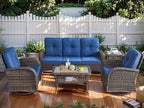 HUMMUH 5-Piece Patio Furniture PE Wicker Outdoor Conversation Set,All-Weather Rattan Swivel Rocker Chairs with Outdoor Couch Tables for Backyard,Poolside,Deck