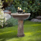 G-LEAF Outdoor Garden Bird Bath Fountain with LED Lights, Freestanding Waterfall Birdbath Garden Water Fountain for Backyard, Patio