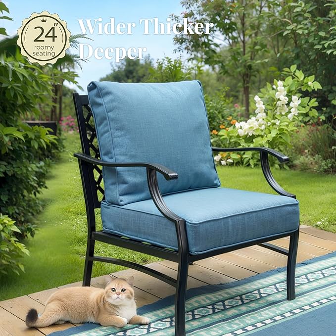 Patio Furniture Set 6 pcs, Outdoor Patio Furniture, 1 X 3-Seat Sofa, 2 X Single Chairs, 2 X Rocker Chairs, 1 X Coffee Table and 5.75" Extra Thick Cushion, Patio Conversation Set,Navy Blue