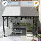 Domi 8’x10’ Wall-Mounted Hardtop Gazebo Pergola – Permanent Lean-to Outdoor Shelter with Sloped Galvanized Steel Roof & Upgraded Drainage – Grey Metal Patio Cover for Backyard, Deck, Garden