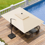 10x13 FT Patio Umbrella, Large Cantilever Rectangular Double Top Heavy Duty Offset Umbrellas with 360° Rotation, Outdoor shade for Garden Deck Pool Patio, Beige