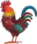 Rooster Garden Statue Sculpture Metal Chicken Yard Decor Outdoor Figurines Patio Backyard Decoration (red)