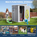 CDCASA 5x4 FT Resin Storage Shed, Waterproof Outdoor Shed with Floor & Window & Lockable Door Included, Outside Plastic Tool Sheds for Garden, Patio, Backyard, Lawn, Light Gray