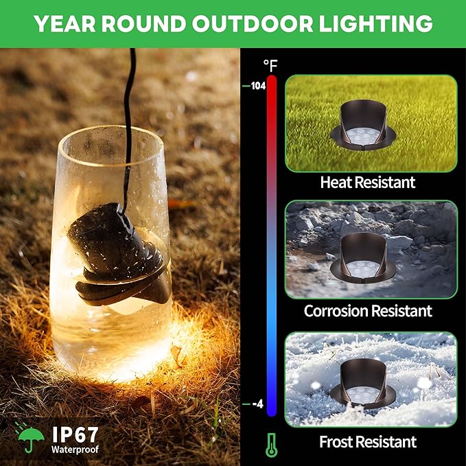 Landscape Well Lights, IP67 Waterproof LED Low Voltage In-Ground Lights Outdoor, 12V Anti-Glare Landscape Uplighting for Trees, Pathway & Walls, Wired, 3000K Warm White