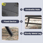 VICLLAX Outdoor Patio Round Dining Table, 50"x 50" Spliced Metal Tabletop for Deck Lawn Garden Backyard, Black