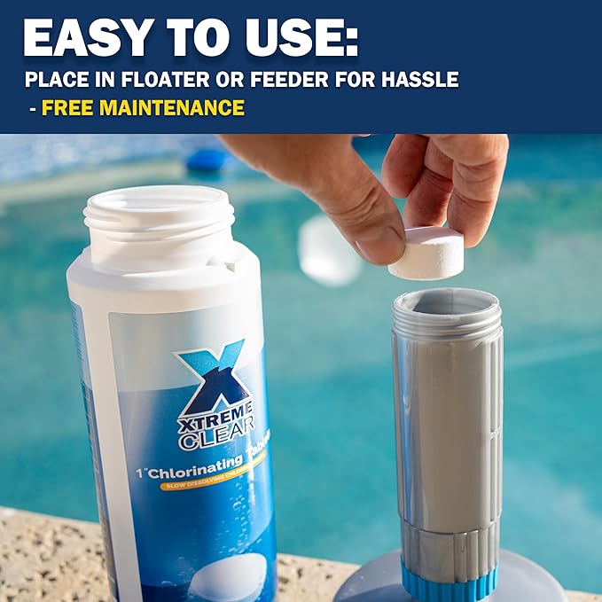 XtremeClear SuperDeal 9 Pack 1.5lbs Bottle 1" Chlorine Tablets Bottle 1.5 lbs Chlorinating Tabs for Swimming Pools, Spa, Hot Tubs, Small Pool, Slow Dissolving, 9 Pack