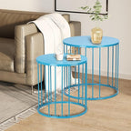 SUNNYPARK Outdoor Side Table Set of 2, Metal Circle Accent End Tables for Balcony Backyard Garden Indoor Living Room, Durable Black Nesting Coffee Tables, 20”+16” Dia