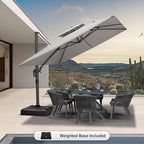 PURPLE LEAF 9' x 12' Cantilever Patio Umbrella Outdoor Umbrella with 280lbs Base Large Rectangular Windproof Offset Umbrella for Pool Deck Garden, Pebble Grey