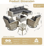 HOOOWOOO Outdoor Sectional Furniture Set,8 Pieces Wicker Patio Conversation Sets,L Shape All Weather Outside Couch Sofa Set with Swivel Chairs Solar Light Table Ottoman,Black