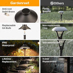 Gardenreet Low Voltage Landscape Lighting Brass - 12v Pathway Lights Waterproof, Hard Wired Path Light Outdoor, Mushroom Bronze for Exterior Area Patio House with 3W 5000K Daylight G4 Bulb (4 Pack)