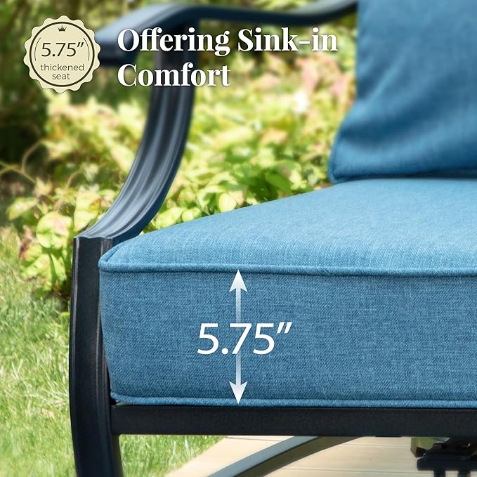 Patio Furniture Set 6 pcs, Outdoor Patio Furniture, 3-Seat Sofa, 2 Rocking Chairs, 2 Ottomans, Coffee Table and 5.75" Extra Thick Cushion, Conversation Set for Backyard Deck, Navy Blue