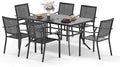 Sophia & William Patio Table and Chairs Set, Outdoor Dining Set for 6, 7 Piece Metal Patio Furniture, 60" Black Rectangular Table(Beehive)