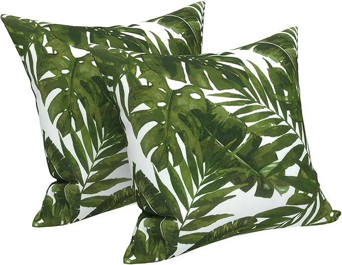LVTXIII Outdoor Throw Pillow Covers 16 x 16 Inch, Covers ONLY Modern Cute Pattern Decorative Square Toss Pillow Case Pack of 2 for Home Patio Garden Sofa Bed Furniture, Palm Green