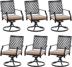 PHI VIALLA Patio Outdoor Swivel Dining Chairs Outdoor Furniture Chairs Set of 6 with Cushion Suports 300lbs for Lawn Garden Backyard Weather Resistant-Black Frame