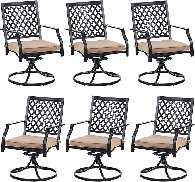 PHI VIALLA Patio Outdoor Swivel Dining Chairs Outdoor Furniture Chairs Set of 6 with Cushion Suports 300lbs for Lawn Garden Backyard Weather Resistant-Black Frame