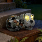 Outdoor Garden Decor Solar Dog Statue & Sculpture, Cute Dog Garden Statue, Solar Yard Decorations for Lawn Patio Front, Stone Resin Figurine ldeal Gift for Mom