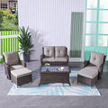 HUMMUH 6 Pieces Outdoor Patio Furniture Set Wicker Swivel Patio Chairs with Ottomans 2 Seater Outdoor Sectional Sofa/Patio Loveseat with Coffee Table