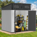 DWVO 6x6 FT Outdoor Storage Shed, All-Weather Resin Garden Tool Shed with Floor & Lockable Door, Plastic Outside Tool Garden Shed with Windows & Vents for Backyard Garden Patio Lawn, Black&Gray