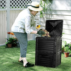 Compost Bin Outdoor 80 Gallon (300L) Large Compost Bin Composter with w/Top Flip Latch-on Lid BPA-Free Composter Barrel for Garden, Kitchen, and Yard Waste, Black, Easy Assembly