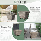 VINGLI 13 Gallon Outdoor Deck Box, Wicker Outdoor Storage Box with Lid, Small Storage Bin Container for Outside and Patio, Patio Rattan Side Table for Yard Porch (Grey, Trapezoidal)