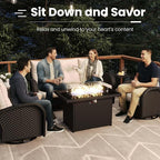 10 Pieces Patio Furniture Sets with Fire Pit Table, Wicker Rattan High Back Outdoor Swivel Rocking Chairs Set with 3-Seat Couch, Ottomans and Side Table