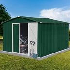 Metal Garden Sheds 8ft×10ft Outdoor Storage Sheds Green + White, for Backyard, Patio, Poolside