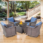 Outdoor Patio Wicker Swivel Chairs - Set of 4 Outside Rattan Rocker Glider Chair Rocking Armchairs for Front Porch Balcony Backyard Yard Deck Poolside Apartment – Brown/Blue