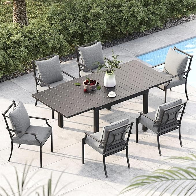 Grand patio Dining Chairs Set of 6，Outdoor Fixed Patio Dining Chairs Set of 6，Fixed Dining Chair，Outdoor Dining Chairs with Grey Cushions, Patio Chairs for Outside, Garden Lawn Porch, Backyard